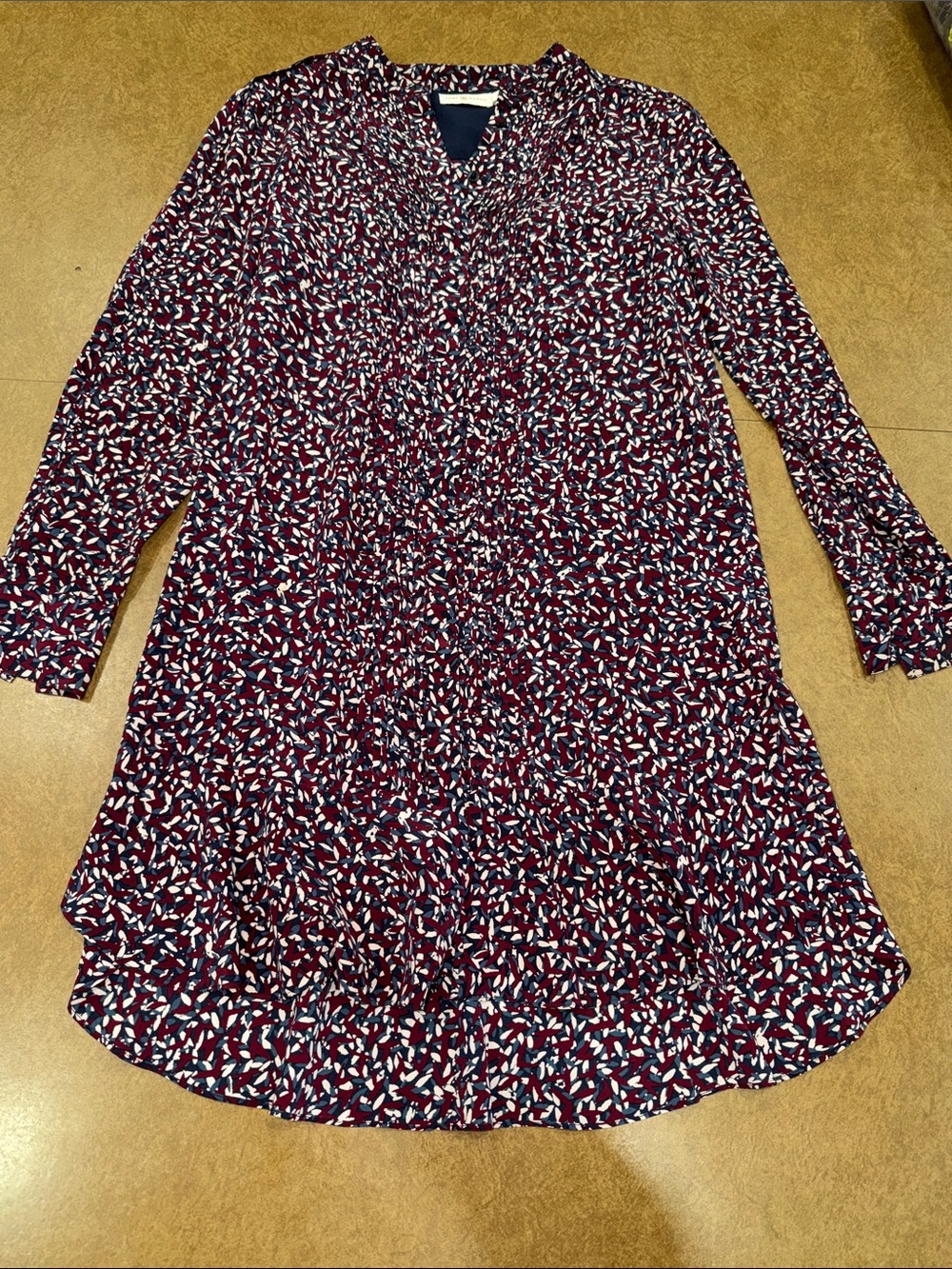 Tory Burch Red Agote Confetti Silk Navy & Burgundy Printed Midi Dress • Like NEW